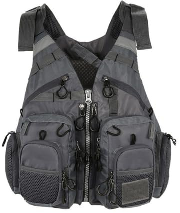 Wadakada Gilet de Sauvetage de Pêche Gilet de Sports de Plein Air Gilet Réglable de Natation à la Mouche Matériel de Pêche Deep Space Ash