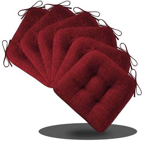 AddGrace 6er Set Sitzkissen 40 x 40 x 10cm Rot | Weiche Stuhlkissen mit Hochwertiger Polsterung für Innenbereich Küche oder Esszimmer