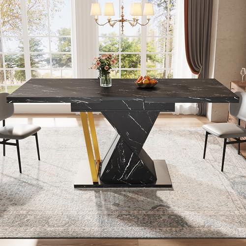 Wiuzo Ausziehbarer Esstisch, 110-140x80x76 cm, Esstisch aus Holz Lässt Sich auf 140 cm Länge ausziehen Bietet Platz für bis zu 6 Personen Schwarze Oberfläche