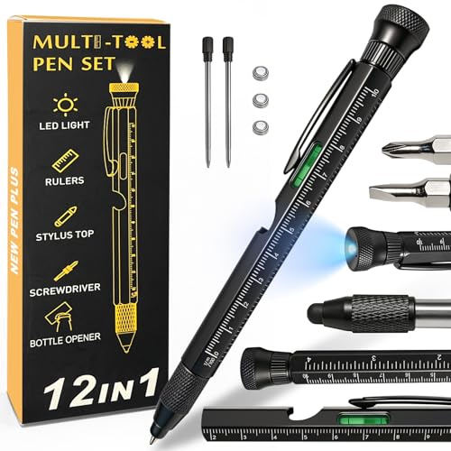 Regalos para hombres，bolígrafo multiusos 12 en 1，ideas de regalo para él o para papá，bolígrafo con herramienta multifunción， regalos prácticos para cumpleaños，Día del Padre y Navidad