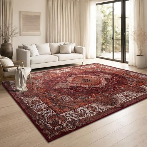 Paco Home Vintage Wohnzimmerteppich Kurzflor klassisches orientalisches Design waschbar & rutschfest pflegeleicht Schlafzimmer Esszimmer, Farbe:Rot-Orange, Größe:160x220 cm