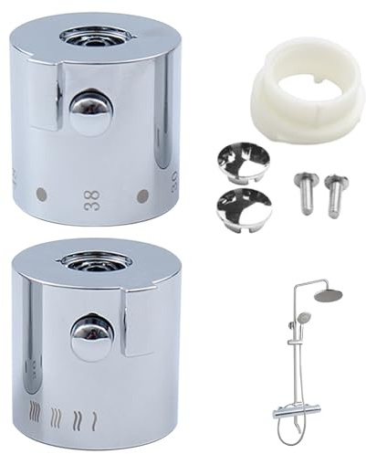 Thermostatic Control Handles 1 Pair Thermostatic Shower Mixer Knob Chrome Finish Shower Temperature Control Handle Knob for Bathroom Washroom Kitchen