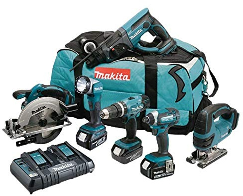MAKITA Pack mit 6 Maschinen DLX6068PT mit 3 Akkus 18 V 5 Ah Li-Ion, Transporttasche und Ladegerät DC18RD