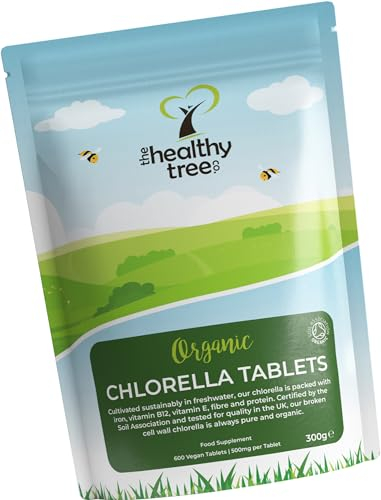 Organic Chlorella Tablets by TheHealthyTree Company - High in Vitamin B12 and E, Iron, Protein and Amino Acids - UK Certified Cracked Cell Wall Vegan Chlorella, 600 x 500mg (300g)