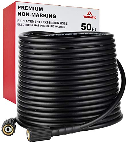 YAMATIC M22Pressure Washer Hose 15M/50FT 1/4, Kink Resistant Power Washer Hose Replacement for Flexzilla Uberflex Ryobi Genarac Troy Bilt Honda Leak-Free 22MM Fittings, 3200 PSI/220 Bar