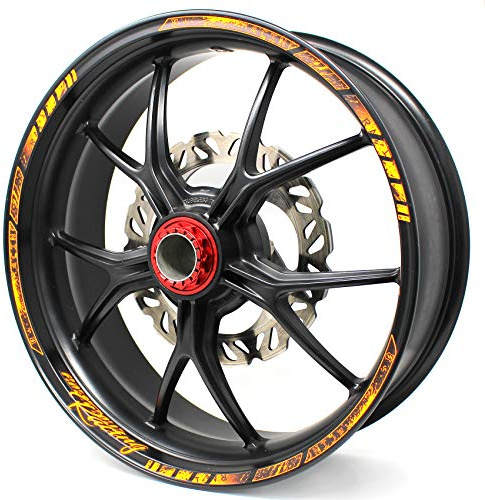 18 Teiliges Felgenrandaufkleber Neon Line Felgendesign inkl. Felgenbettaufkleber Komplett-Set -Finest Folia passend für 17 Zoll & 161819 Felgen Motorrad Auto Fahrrad MR003 (Neon Orange, Glanz)