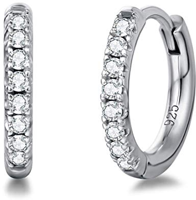 Damen Creolen Ohrringe Runde Knorpel Klein aus 925 Sterling Silber Weiß Gold Plattiert mit Rundschliff Cubic Zirkonia Schmuck - Durchmesser: 12.5 mm
