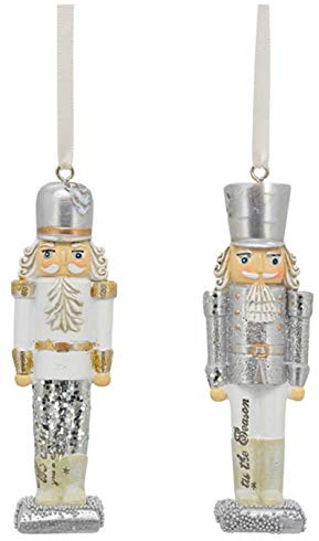 ETC dekorativer weihnachtlicher Deko-Anhänger Nußknacker in Silber-weiß mit Glitzer Preis für 2-er Set