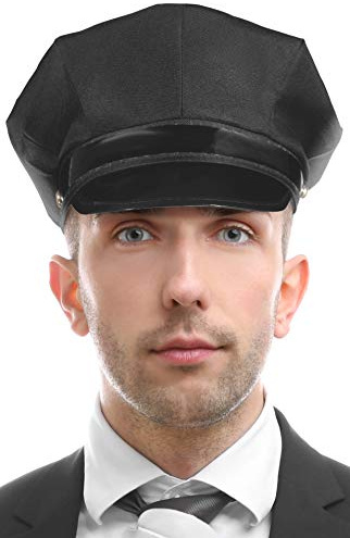 Balinco Chauffeur Mütze Schwarz, Fahrer Schirmmütze für Kostüm & Hochzeit - Klassische Kappe für Chauffeur & Butler, Karneval, Fasching, Mottoparty