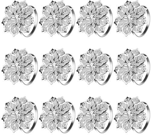 KPOSIYA Serviettenringhalter aus Metall, hohl, 20 Stück, für Hochzeit, Party, Urlaub, Bankett, Weihnachten, Abendessen, zarte Serviettenschnallen, Dekoration (20, Blume, Silber)