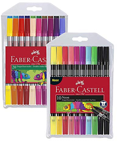 Faber-Castell 151109 - Doppelfasermaler 10er Etui, neon (10er Etui Neon + 20er Etui)