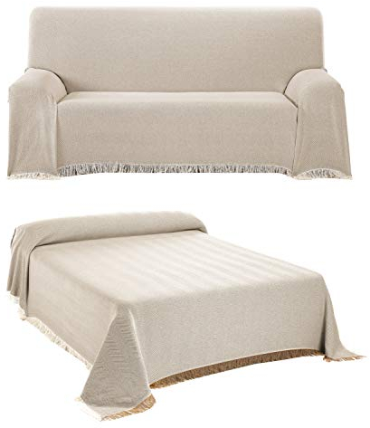 BEAUTEX Tagesdecke - Wohnzimmer Decke aus Baumwolle, Praktischer Überwurf als Sofadecke oder Couchdecke - Bed Throw Blanket - Hochwertiger Bettüberwurf in Beige, 230 x 260 cm