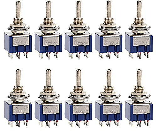 ETOPARS 10 Piezas Azul Mini Interruptor de Palanca ON-ON 6A 125V / 3A 250V 6 Pines 2 Posiciones DPDT Miniatura Interruptor Coche Terminal Soldadura