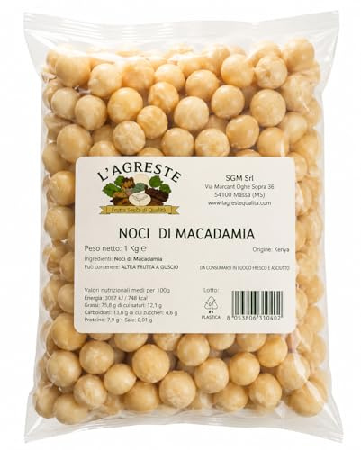 L'AGRESTE - NOCI DI MACADAMIA INTERE 1KG – MACADAMIA NATURALI PRIMA SCELTA – FRUTTA SECCA PREMIUM PER SNACK, DOLCI E RICETTE GOURMET