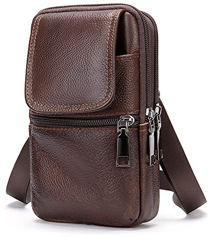 Handy Gürteltasche mit Clip Leder, Handytasche Umhängetasche Leder Herren | Kleine Leder Handy Schultertasche Holster Umhängetasche Handytasche mit Gütelclip Hüftentasche mit Karabiner Gürtelschlaufe