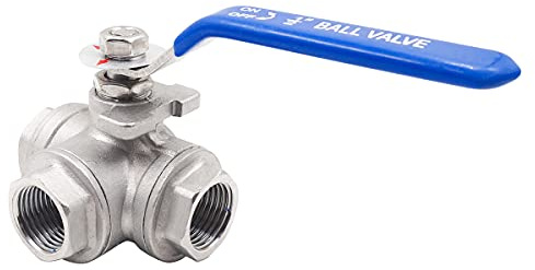 Horiznext NPT 1/2 Gewinde Edelstahl 3 Wege T Anschluss mit Montagepad Kugelhahn, manuelle Steuerung Wasserdurchfluss Rohr Gasschlauch Heizung Hydraulische Ablassluft PEX Rohr (1 Stück)