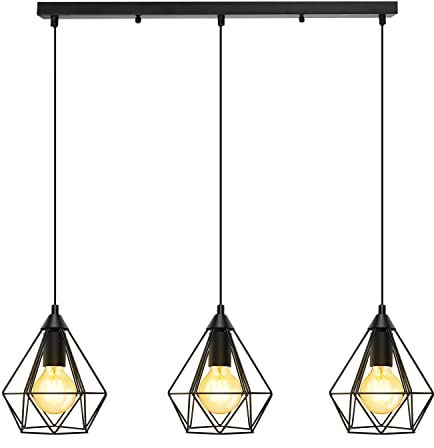 Aigostar Vintage Lampadario 3 luci, E27 Illuminazione retrò per interni, Lampada a sospensione industriale per sala da pranzo, Nero