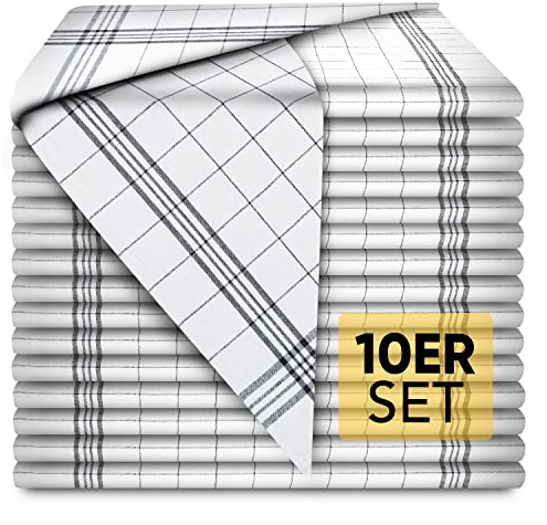 Loco-Bird Geschirrtücher Baumwolle 10er Set grau weiß - Küchentücher saugstark 50x70cm - Geschirrtuch zum abtrocknen - Geschirrhandtücher, Küchenhandtücher, Trockentücher Küche, Küchentuch, Spültücher