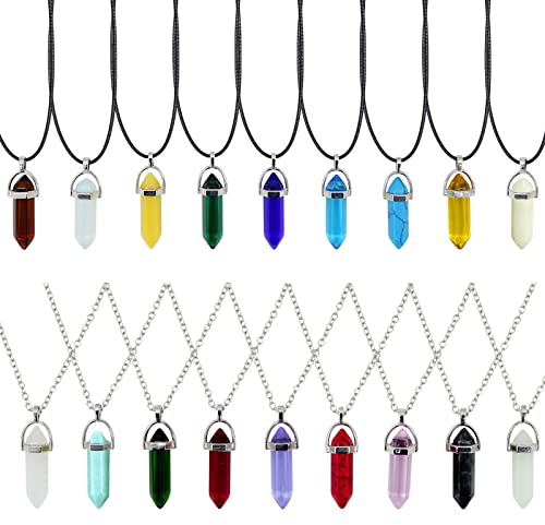 NAESM 18 Pcs Hexagonale Kristall Anhänger, Naturstein Anhänger, Geschoss Edelstein Kristallquarz Anhänger, DIY Halsketten Ohrringe Schmuck Handwerk
