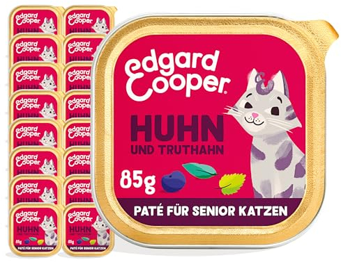 Edgard Cooper Nassfutter für Senior Katzen Truthahn 85g x 16 Katzenfutter nass ohne Zucker und Getreidefrei für sterilisierte und aktive Katzen natürlichen Zutaten