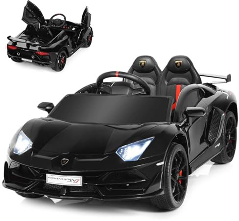 COSTWAY 12V Kids Electric Ride on Car with Remote Control, LED Lights, Horn, Music, Spring Suspension, Licensed Lamborghini Battery Powered Toy Vehicle for Boys and Girls (Black)
