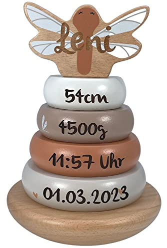 Label Label Torre impilabile – Personalizzabile I Regalo per nascita & Battesimo I Handmade Baby Giocattolo in legno I Regali Personalizzati Baby I Etichetta Gioco impilabile con nome e dati di
