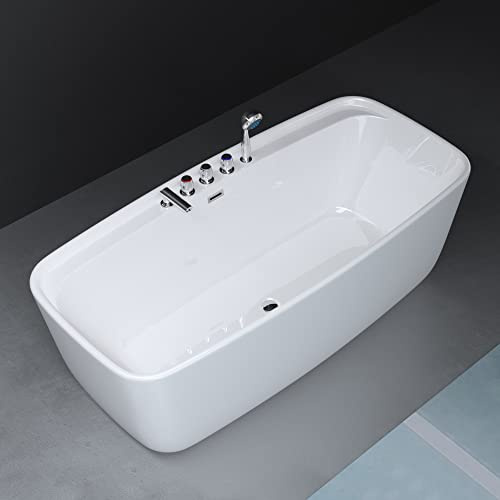 Mai & Mai Freistehende Badewanne 170x80cm inkl. Armatur & Ablaufgarnitur | Badewanne komplett Rechteckige Standbadewanne aus Sanitäracryl Vicenza612