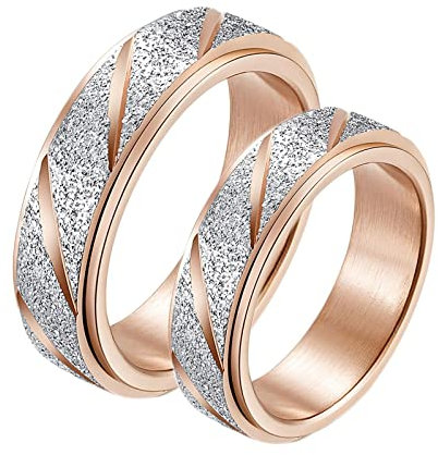 Homxi Ringe Paare mit Gravur,Eternity Ring Edelstahl Spinner Ring 6MM Rosegold Ring mit Rund Gebürstet Paar Ringe Damen 65 (20.7) + Herren 65 (20.7)
