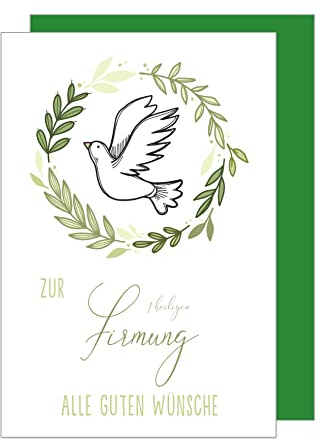 Edition Seidel Tarjeta de felicitación de primera calidad con sobre. Una sola tarjeta para confirmar la 1ª confirmación sagrada paloma verde ramas jóvenes niñas (FI125 SW023)