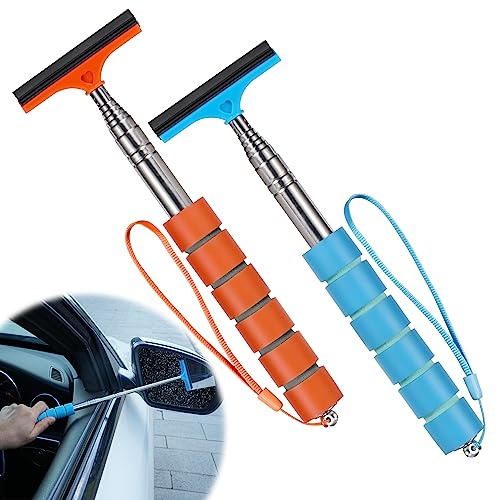 Side Mirror Squeegee,2 PCS Car Rearview Mirror Telescopic Squeegee,Multifunctional Mini Car Window Wiper,Portable Cleaning Tool for All Vehicles, Universal Auto Accessories(Orange/Blue)
