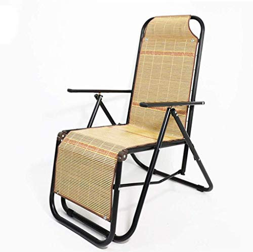 Sun Lounger Garden Chairs Balcony Recliner, with Bamboo Mat Cushions for Heavy Duty People Sun Loungers Outdoor Adjustable Deck Chair (Color, Black Flat Tube),Round Tube