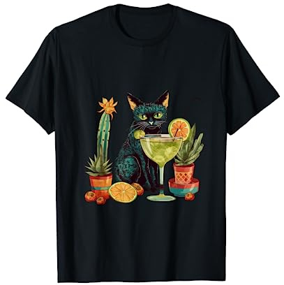 Cadeau Propriétaire Chat Humoristique Cocktail Cactus Citron T-Shirt
