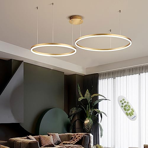 AIAO LED Pendelleuchte Moderne Esstisch Hängelampe Ring Hängeleuchte Dimmbares Beleuchtung Schlafzimmer Lampe Höhenverstellbar Für Wohnzimmer Küche Kronleuchte (Color : Gold 40+60cm)