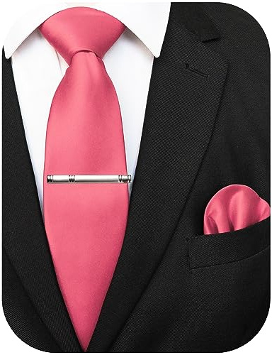 JEMYGINS Herren Krawatte mit Matte Oberfläche inklusive Einstecktuch und Krawattenklammer Set