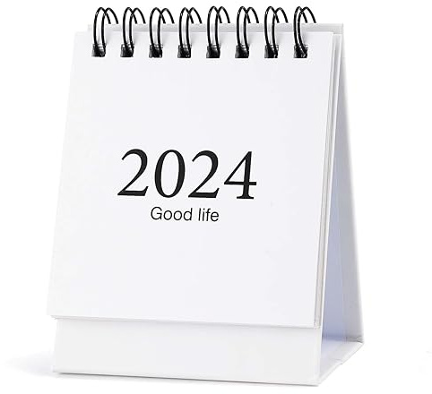 Mini Tischkalender, August 2023 bis Dezember 2024 Kleiner Tischkalender Small Desk Calendar Kalender Sehr Klein Doppeldrahtbindung mit Aufklebern für Männer Frauen Büro (Weiß)
