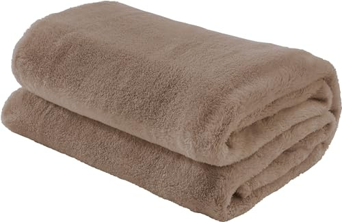 Erwin Müller Teddy-Fleece-Wohndecke Salerno, Fleece-Decke, Kuscheldecke Taupe Größe 130x170 cm - flauschig weich, pflegeleicht