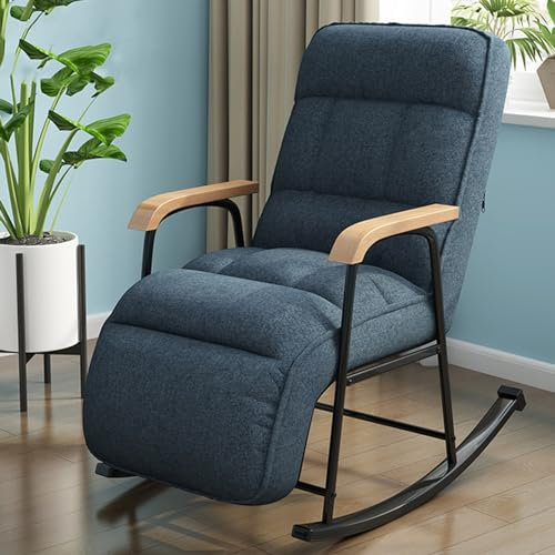 Schaukelstuhl Wohnzimmer Modern Schaukelstuhl mit Liegefunktion,Relaxsessel Lounge, Witterungsbeständig,Metallrahmen Armlehnensessel für Innen, Außeneinsatz ( Color : Deep blue , Size : L86x W56x H94c