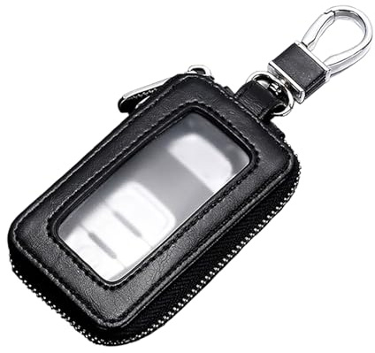 vvag Premium Car Key Fob Case Genuine Leather Car Smart Key fob Holder Automotive Remote Keychain Bag Universal (Black)