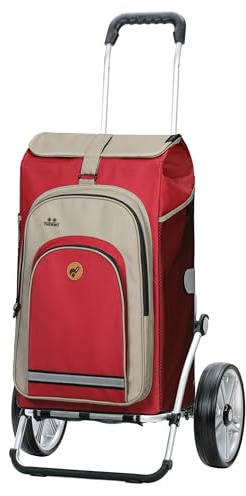 ANDERSEN Einkaufstrolley - Royal Shopper Hydro 2.1 rot | mit Kugellagerrädern, große Räder, 25 cm, aus Alu, bis 50 kg - Tasche mit Rucksackfunktion, Thermofach, viel Stauraum, 62 L