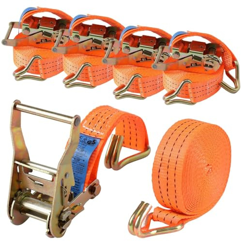 4 Stück Spanngurte mit Haken Ratsche in 6m 2000kg 2T Zweiteilig 38 mm Ratschengurt Zurrgurte 4408lb Break Strength für Ladungssicherung TÜV/GS Zertifiziert