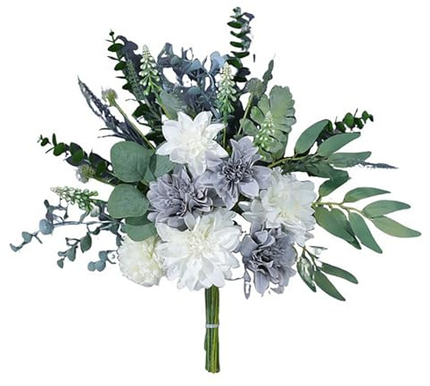 MISNODE Flores Artificiales de Seda para Decoración del Hogar y Bodas, Arreglo de Flores de Dalia Sintética para Decoración, Ramo de Flores de Dalia de Seda Falsa para Decoración