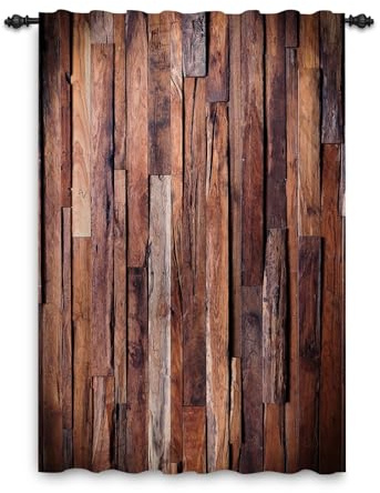 ggaimwf Rustikaler Holzvorhang für Fenster Holzstruktur Retro-Vorhang Braun Bauernhausdekor Wohnzimmer Schlafzimmer Landhausthema Cowboy Innenteilervorhang Stangentasche 135x245cm 1 Panel