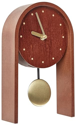 Beliani Tischuhr dunkler Holzfarbton mit Pendel Retro-Design 25 cm hoch Ferden