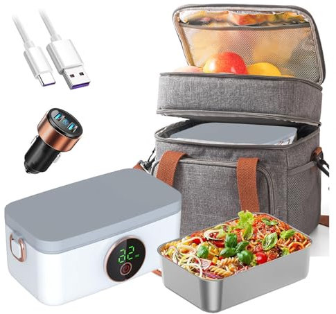 LFLIFENG Fiambrera Electrica Coche Recargable E Inalámbrico, Fismbrera Electrica Portátil Y con Batería De 16000 mAh, Fiambrera Termica