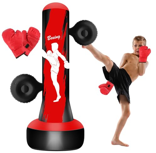 Sacco da boxe giocattolo, 160 cm, più grande, stabile, gonfiabile, per taekwondo, karate, MMA, regali dai 3 ai 12 anni