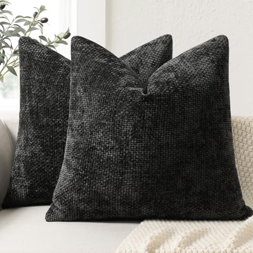 ZWJD Kissenbezug 45x45 2er Set Chenille Kissenbezüge Sofakissen Kissenhüllen Schwarz Dekokissen Weiche Sofakissenbezug für Couch, Bett und Wohnzimmer Heimdekoration Luxus Zierkissenbezüge