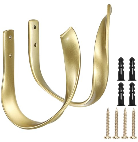 Sumnacon 2 Pcs Aluminum Alloy Curtain Holdbacks - Decorative Wall Mounted Drapery Tiebacks with Screws, Heavy Duty Window Treatment Holdbacks for Home Decor, Gold