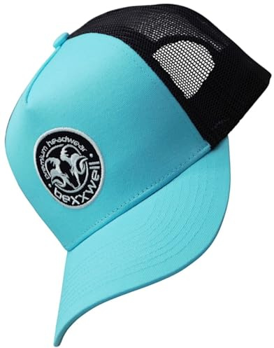 Bexxwell Trucker Cap ljusblå/svart med logotypmärke (optimal passform, mössa, svart, blå, truckerkeps, logotyp, cap, unisex), Ljusblå, one size