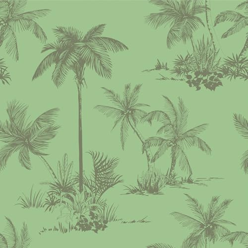 ReWallpaper Papier Peint Adhesif Palmier Tropical Vinyle Adhesif Vert Sauge Film Autocollant Meuble pour Armoire Étagère 44.5CMx3M Vert Papier Peint Autocollant Mural Chambre Cuisine