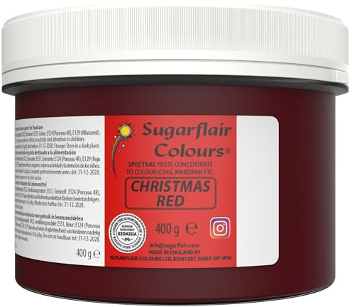 Sugarflair Spectral Christmas Red Food Colouring Paste, Highly Concentrated Food Colouring for Buttercream, Sugar Paste, Royal Icing, Cake Decorations and More! Vibrant Colour Food Dye - 400g